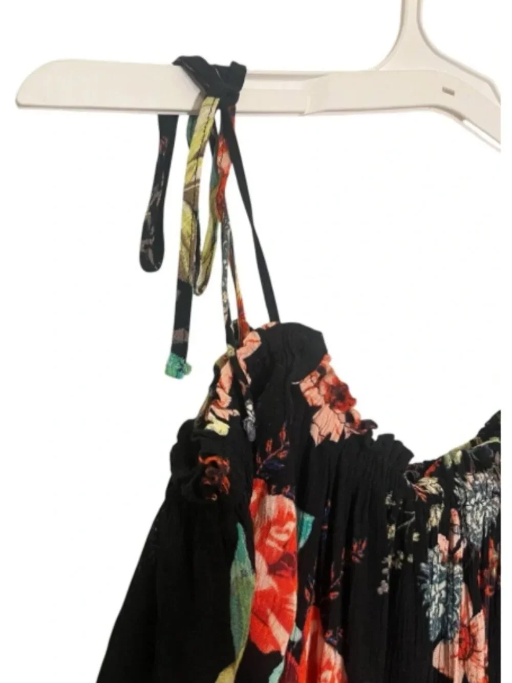 Black Floral Cold-Shoulder Maxi Dress with Multicolor Blooms